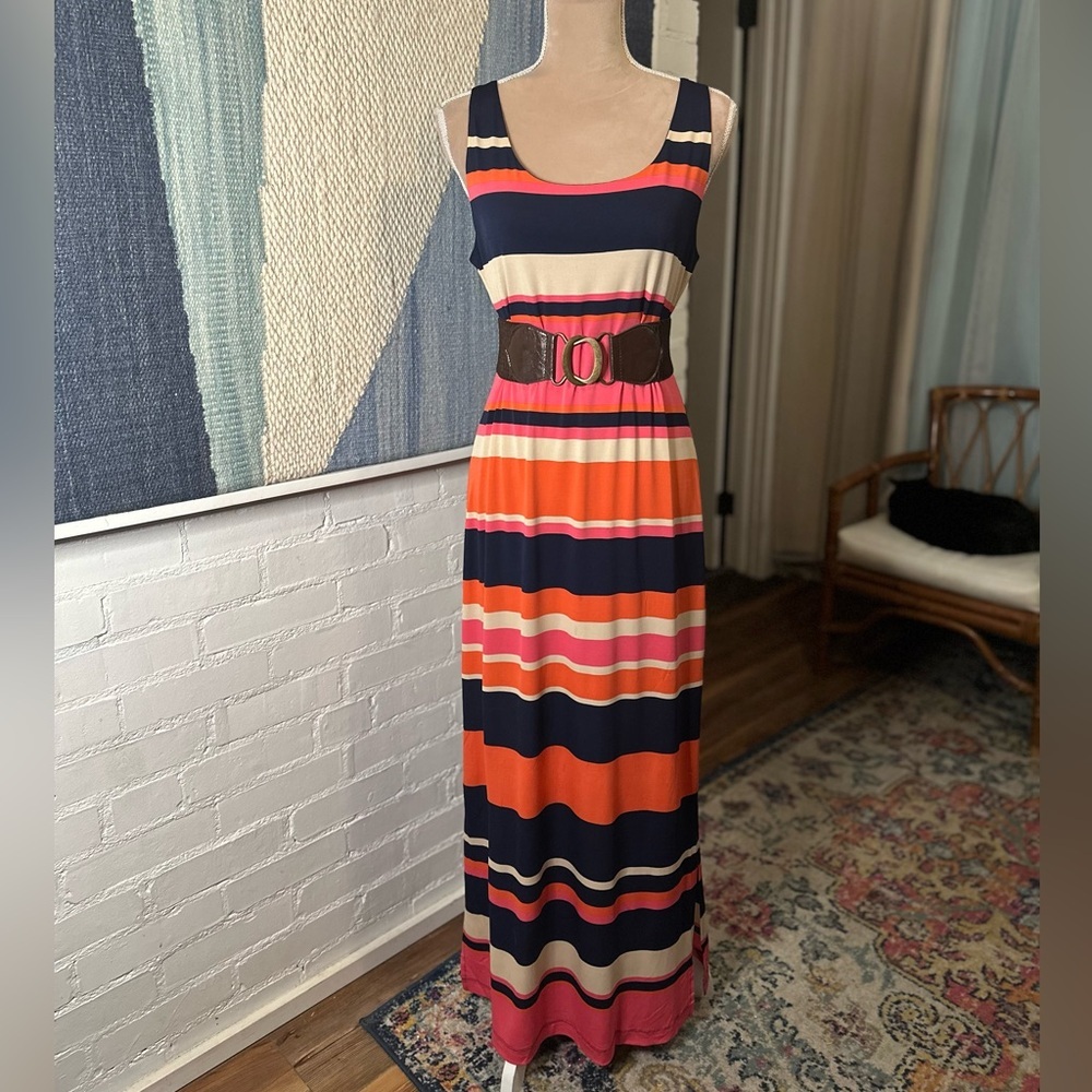 Jessica Howard Striped Neon Pink and Orange Maxi Dress - Picture 2 of 8